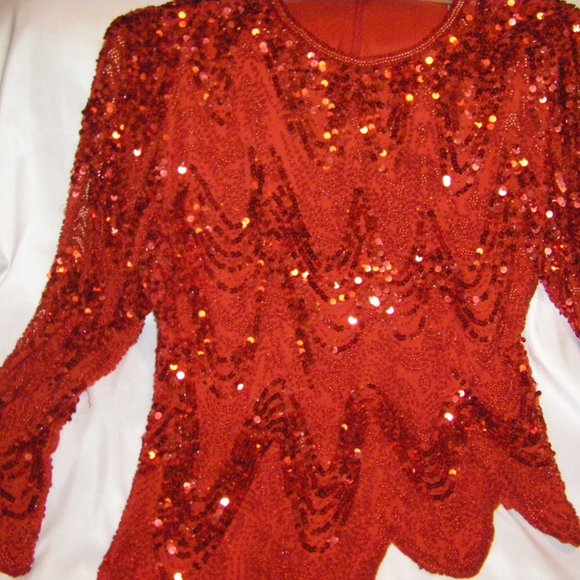 Tops - Women's Red Sequin Zippered Top One Size (Small- Medium Check Measurements)